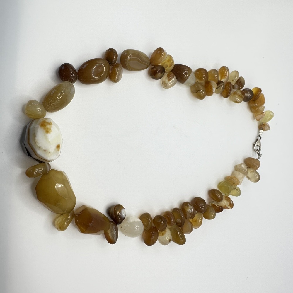 Beaded Agate Necklace Warm Earth Tones Statement Choker 18" 127g - Picture 8 of 16
